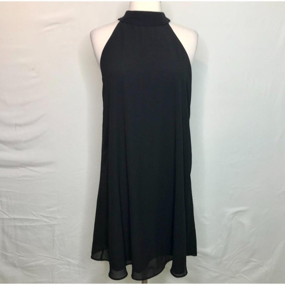 Black Chiffon Halter Swing Dress
